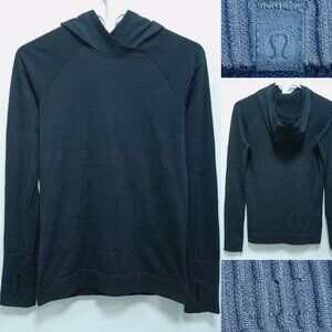 Lululemon Rest Less Hoodie Black Sweater Size 6 Small Thumbholes Fancy Pattern
